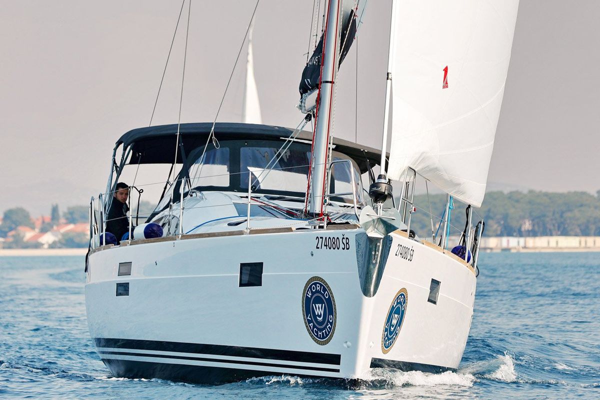 Exterior view of Luna, a Elan Impression 45.1 sailboat at Grad Šibenik, Croatia