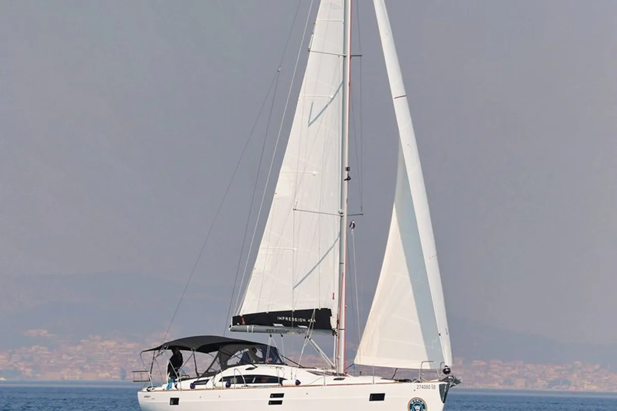 Exterior view of Luna, a Elan Impression 45.1 sailboat at Grad Šibenik, Croatia