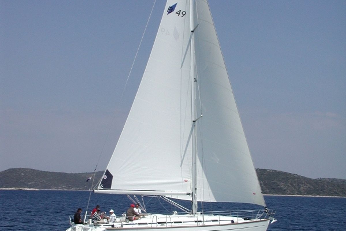 Exterior view of Kokica, a Bavaria 49 sailboat at Grad Trogir, Croatia