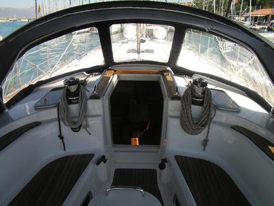 Deck of Kokica, a Bavaria 49 sailboat at Grad Trogir, Croatia