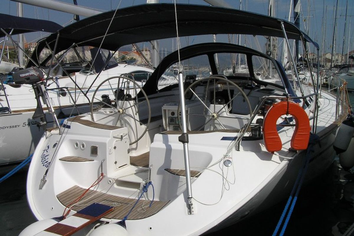 Cockpit of Kokica, a Bavaria 49 sailboat at Grad Trogir, Croatia