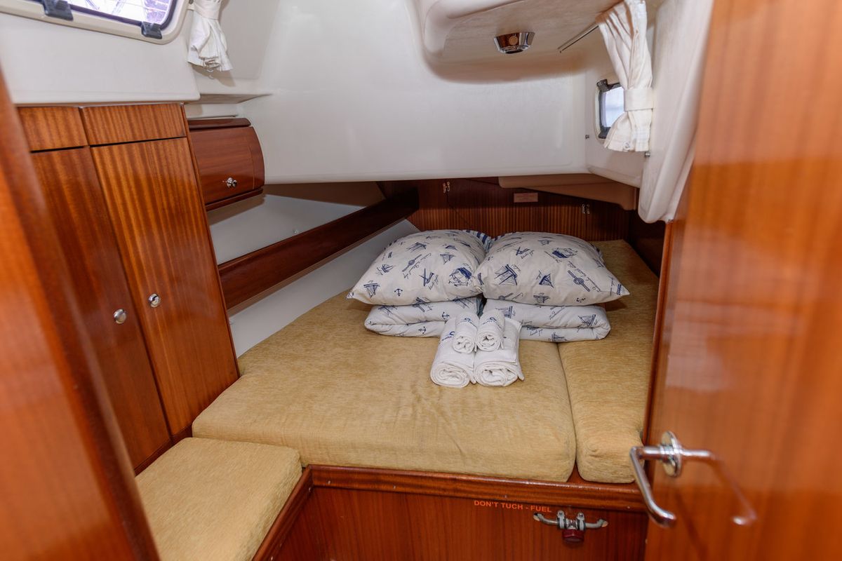 Cabin on Kokica, a Bavaria 49 sailboat at Grad Trogir, Croatia