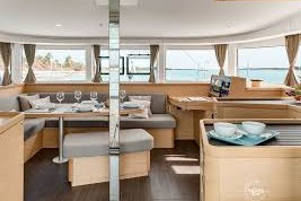 Salon of TI-BO II, a Lagoon 42 catamaran at Alameda, United States