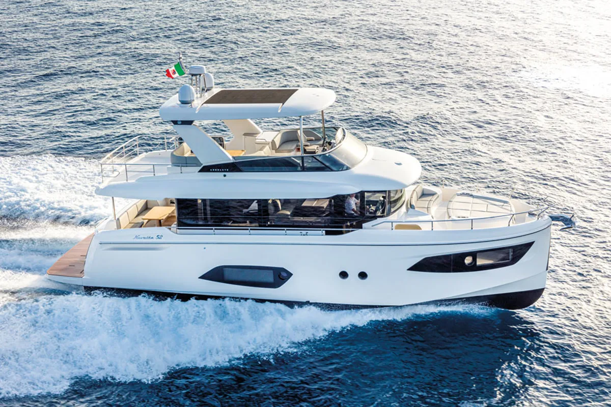 Exterior view of Aurora, a Absolute Yachts Navetta 52 motorboat at Seget Donji, Croatia
