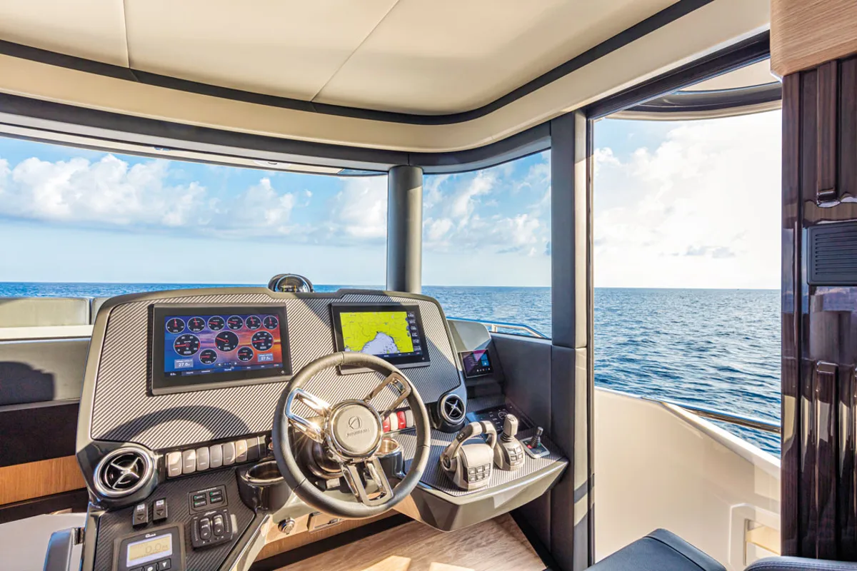 Cockpit of Aurora, a Absolute Yachts Navetta 52 motorboat at Seget Donji, Croatia
