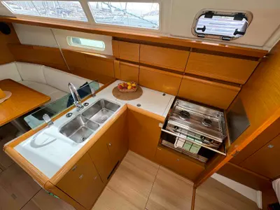 Galley of DUST IN THE WIND, a Jeanneau Sun Odyssey 389 sailboat at Općina Sukošan, Croatia