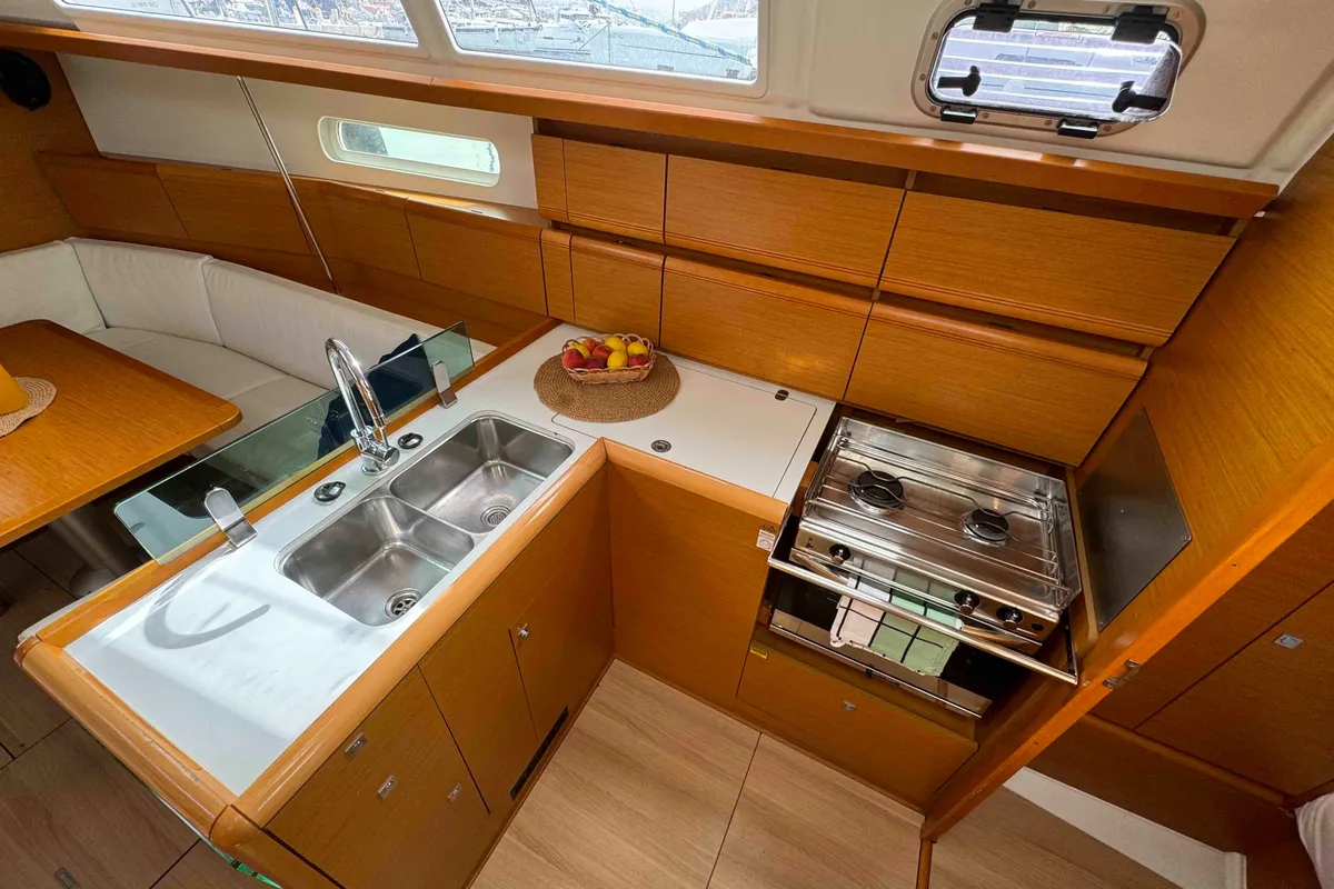 Galley of DUST IN THE WIND, a Jeanneau Sun Odyssey 389 sailboat at Općina Sukošan, Croatia