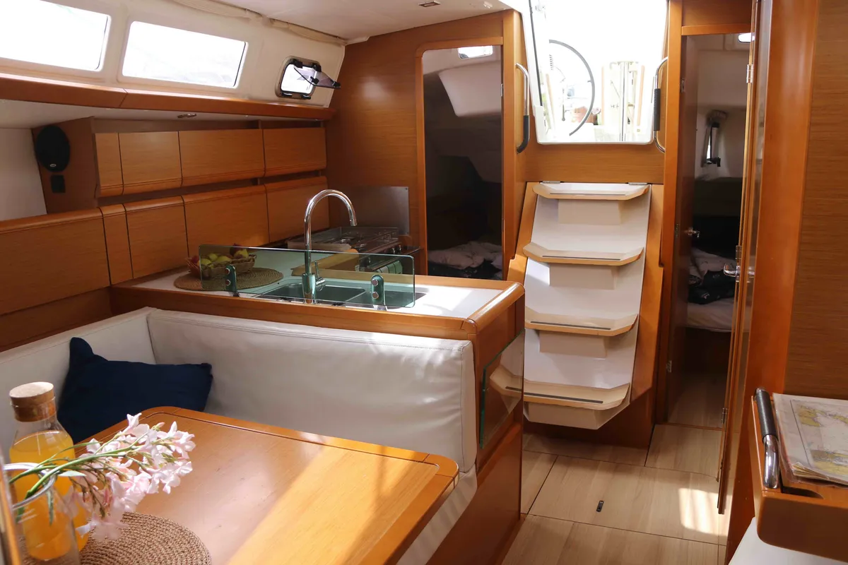 Salon of DUST IN THE WIND, a Jeanneau Sun Odyssey 389 sailboat at Općina Sukošan, Croatia