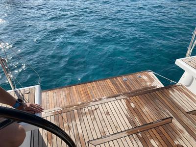Deck of Avocado, a Beneteau Oceanis 51.1 sailboat at Cala Egos, Spain