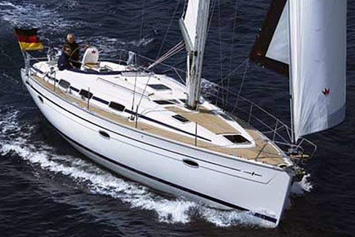 Exterior view of NADA, a Bavaria 39 Cruiser sailboat at Grad Trogir, Croatia
