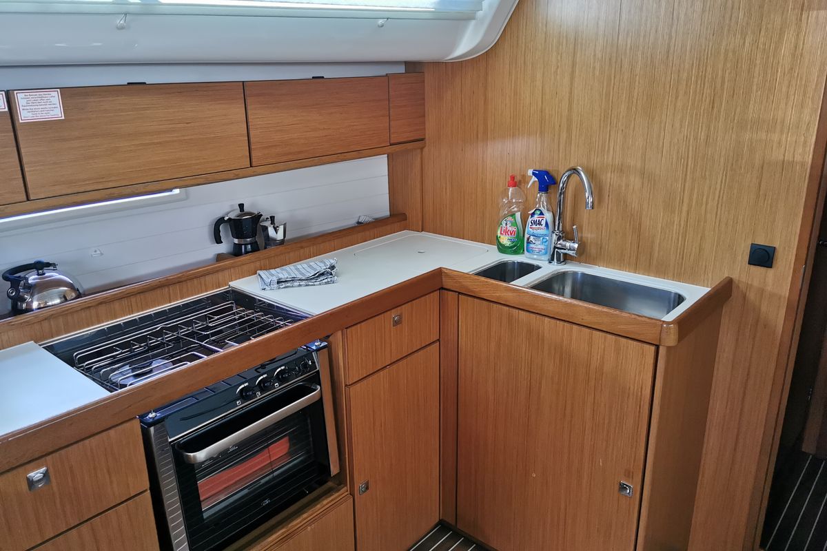 Galley of Vera, a Bavaria 51 Cruiser sailboat at Herceg Novi, Montenegro