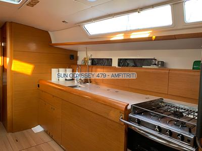 Galley of Amfitriti, a Jeanneau Sun Odyssey 479 sailboat at Kontokali, Greece
