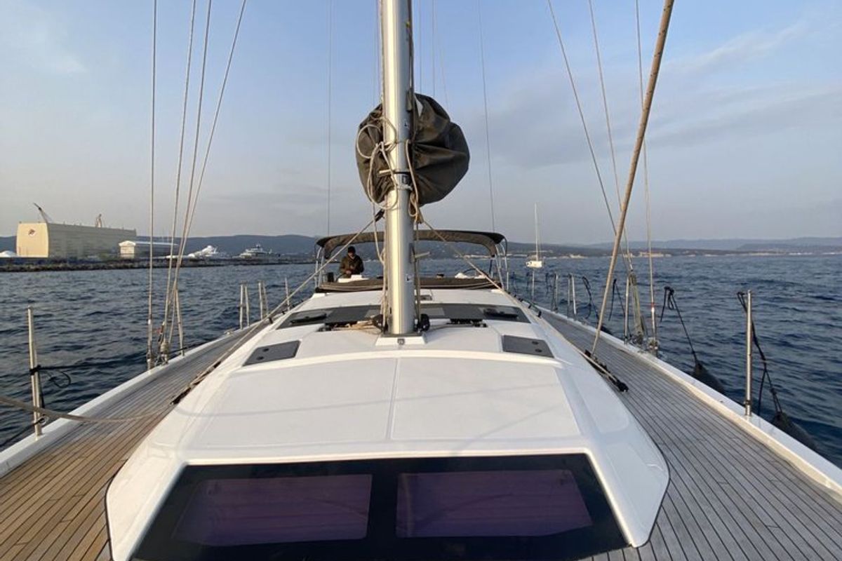 Deck of Tounema, a Dufour 470 sailboat at Marseille, France