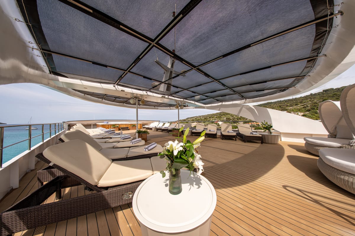 Deck of Karizma, a Gulet Motoryacht yacht at Split, Croatia