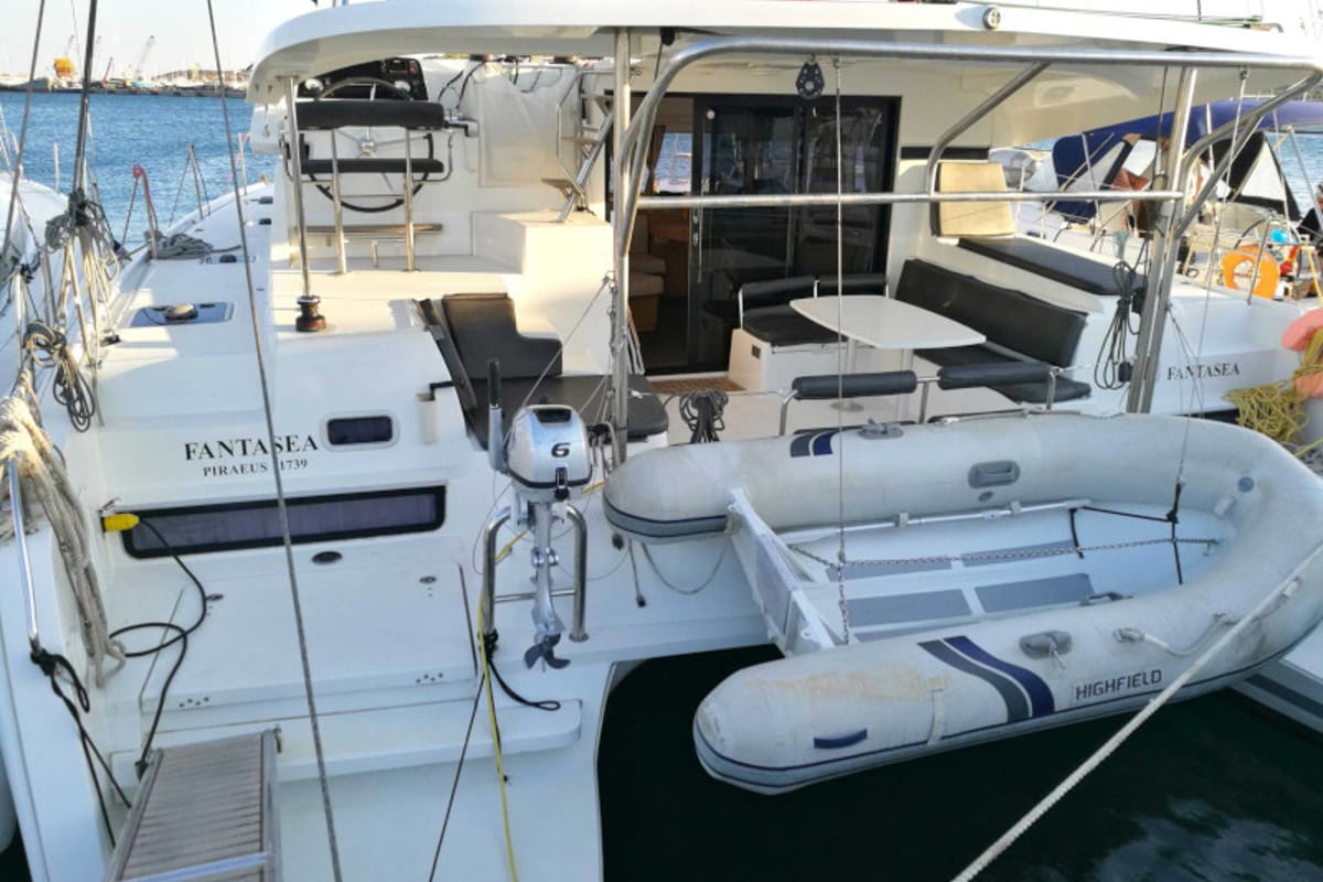 Exterior view of Fantasea, a Lagoon 42 catamaran at Lavreotiki Municipal Unit, Greece
