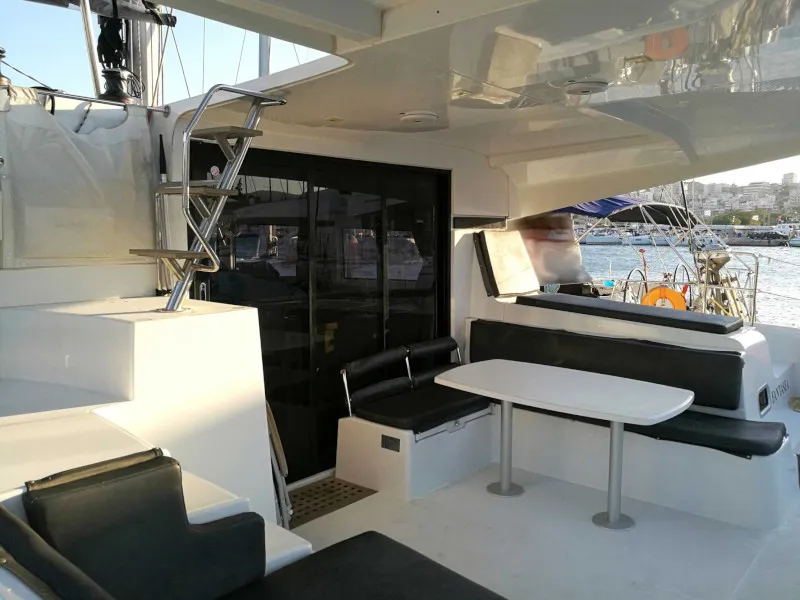Deck of Fantasea, a Lagoon 42 catamaran at Lavreotiki Municipal Unit, Greece
