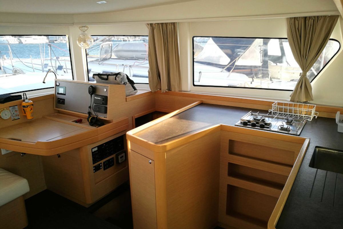 Galley of Fantasea, a Lagoon 42 catamaran at Lavreotiki Municipal Unit, Greece