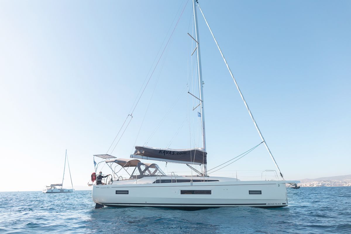 Exterior view of Kos 40.7, a Beneteau Oceanis 40.1 sailboat at Municipal Unit of Lefkada, Greece