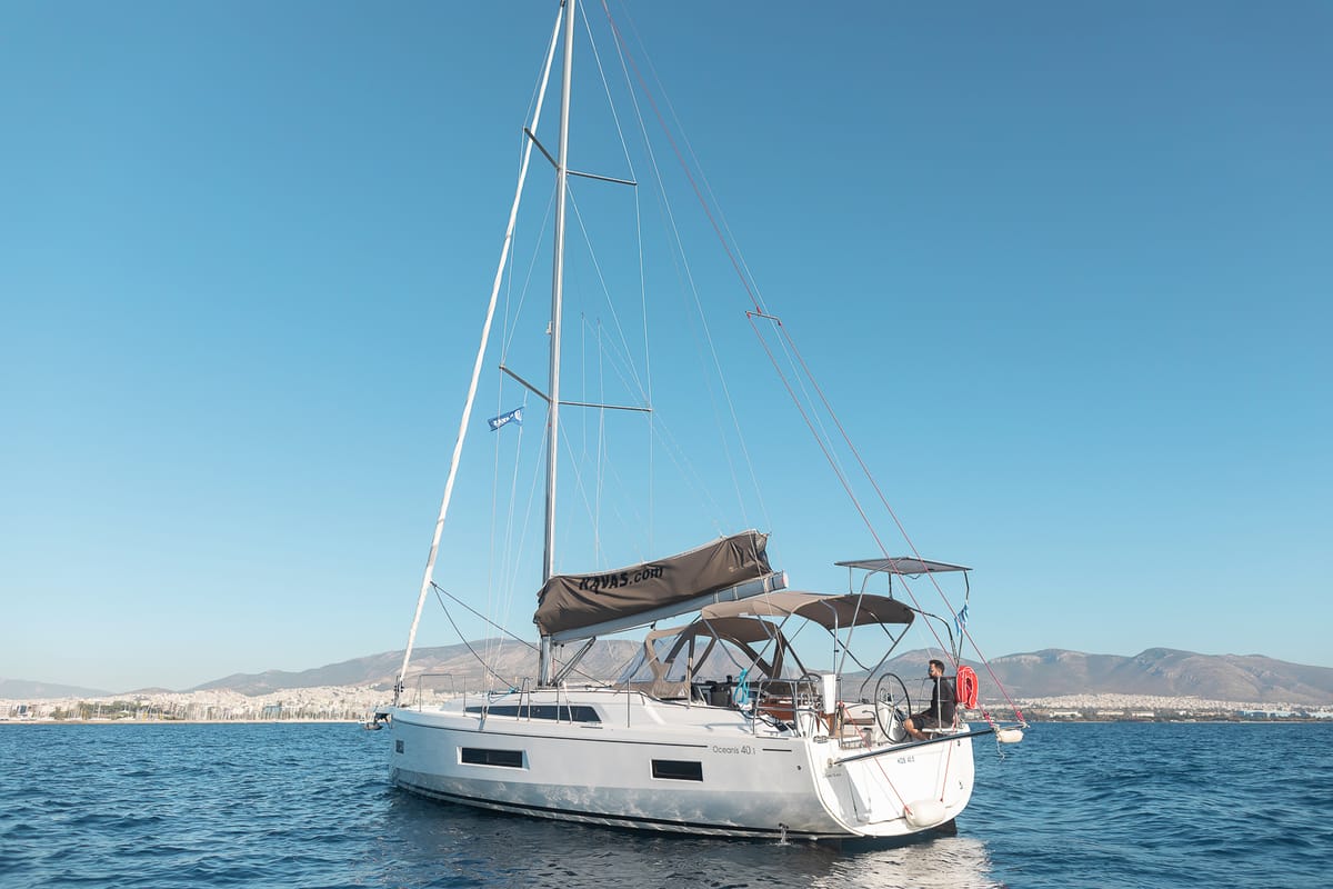 Exterior view of Kos 40.7, a Beneteau Oceanis 40.1 sailboat at Municipal Unit of Lefkada, Greece