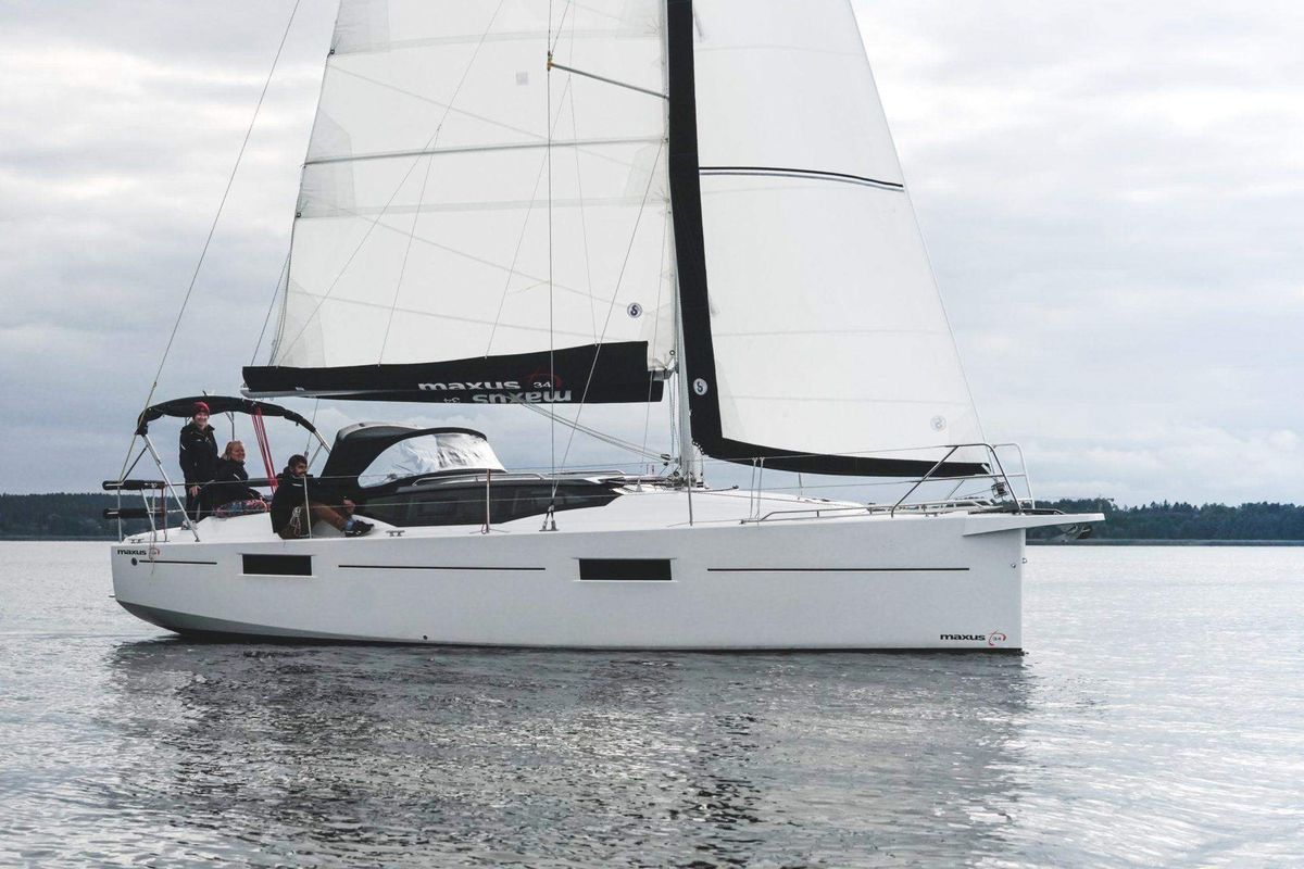 Exterior view of Szeroki Ostrow, a Northman Maxus 34 sailboat at Sztynort, Poland