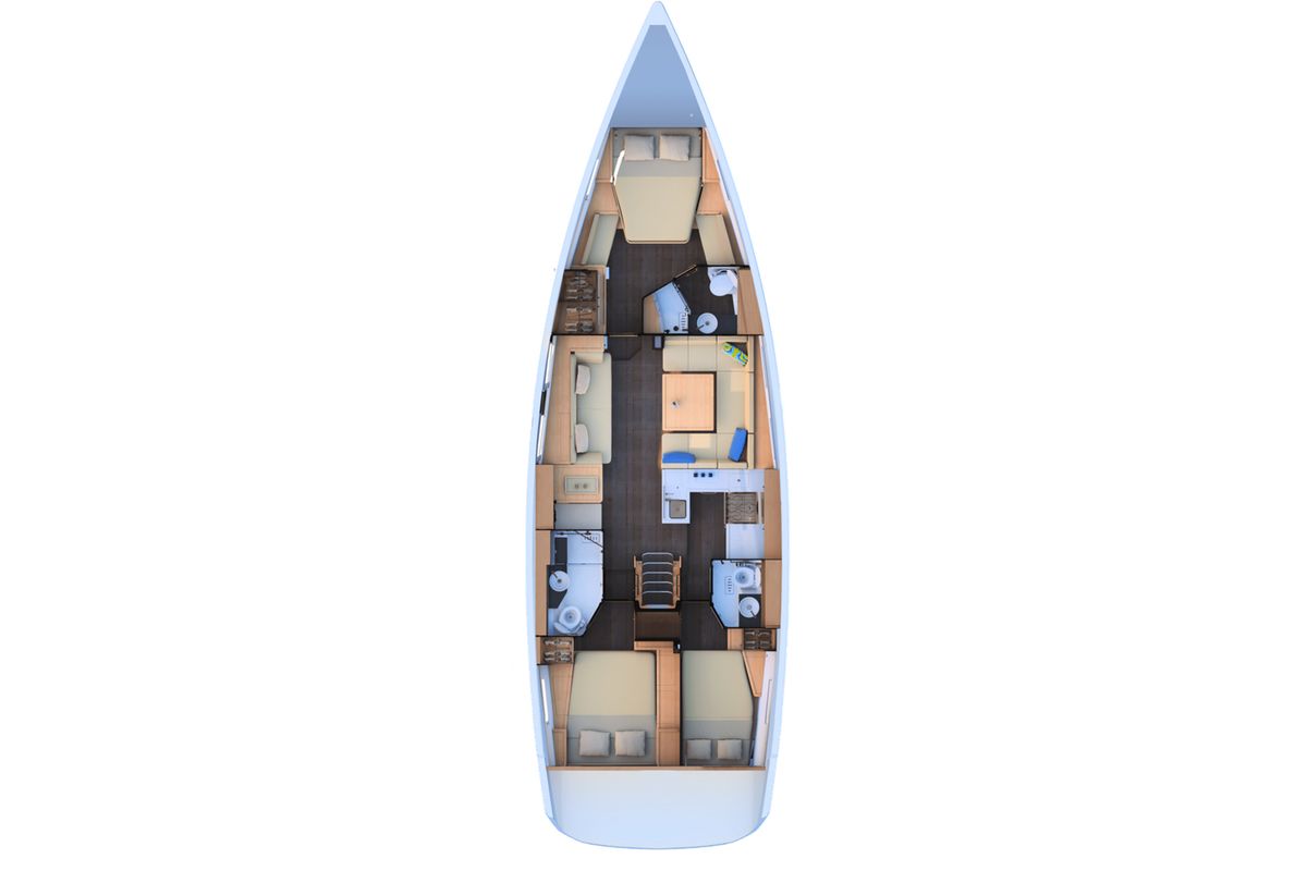 Deck of Sogno Di Mare, a Jeanneau 51 sailboat at Preveza, Greece
