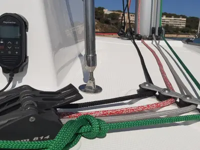 Deck of INSEAME, a Bali Catspace catamaran at La Favière, France