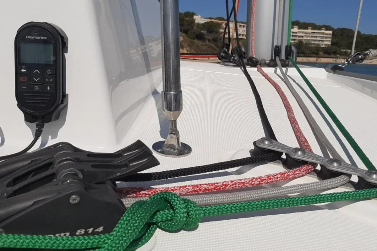Deck of INSEAME, a Bali Catspace catamaran at La Favière, France