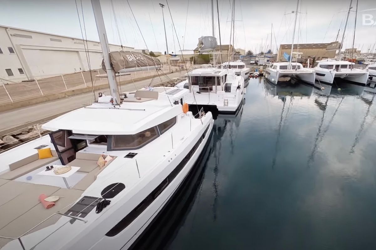 Exterior view of Persona Grata, a Bali 4.2 catamaran at Gouvia, Greece