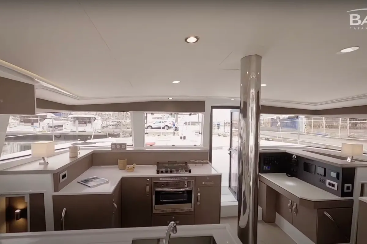 Galley of Persona Grata, a Bali 4.2 catamaran at Gouvia, Greece