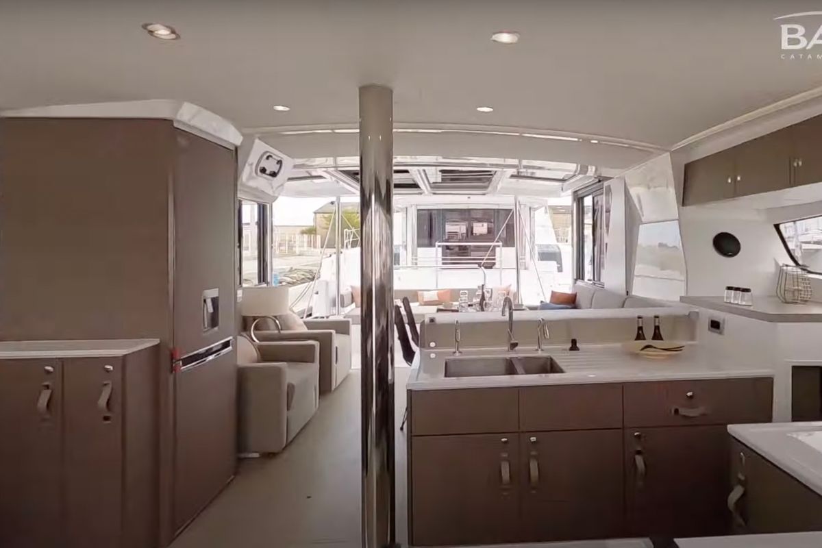 Galley of Persona Grata, a Bali 4.2 catamaran at Gouvia, Greece