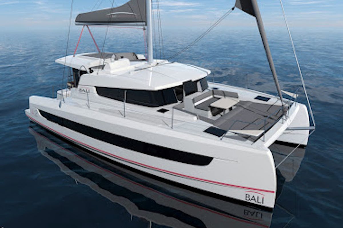 Exterior view of Persona Grata, a Bali 4.2 catamaran at Gouvia, Greece