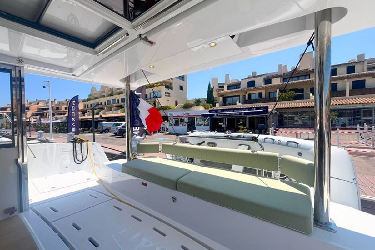 Deck of Ten, a Bali 4.6 catamaran at Ajaccio, France