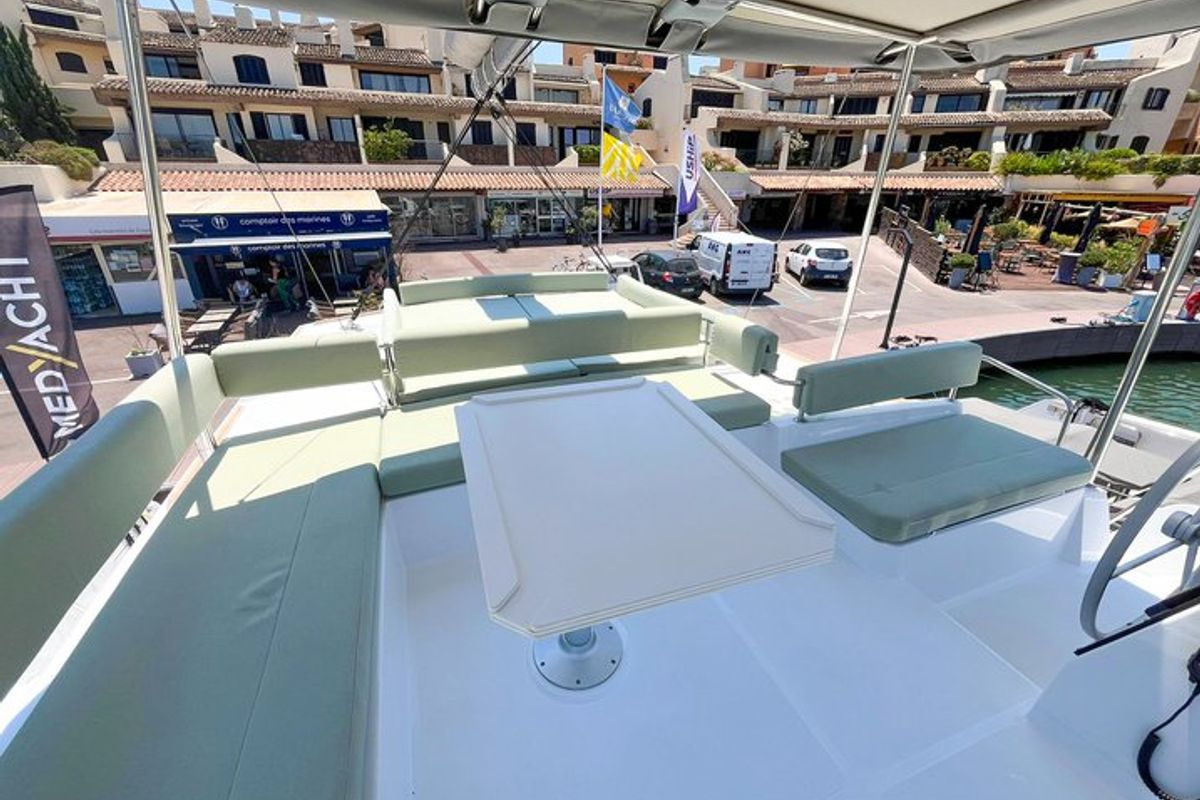 Deck of Ten, a Bali 4.6 catamaran at Ajaccio, France