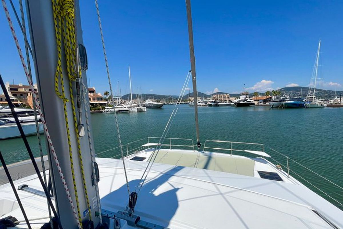 Deck of Ten, a Bali 4.6 catamaran at Ajaccio, France