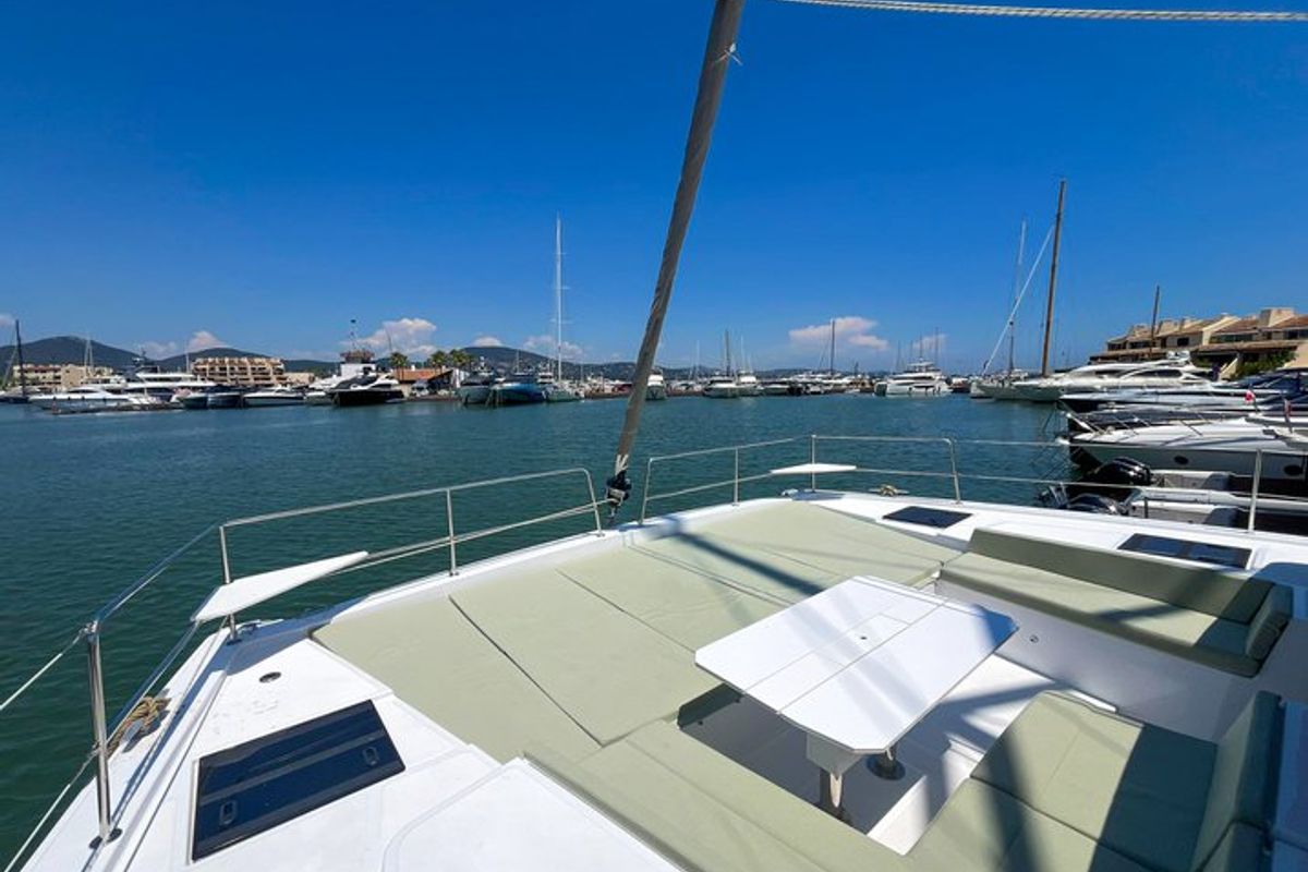 Deck of Ten, a Bali 4.6 catamaran at Ajaccio, France