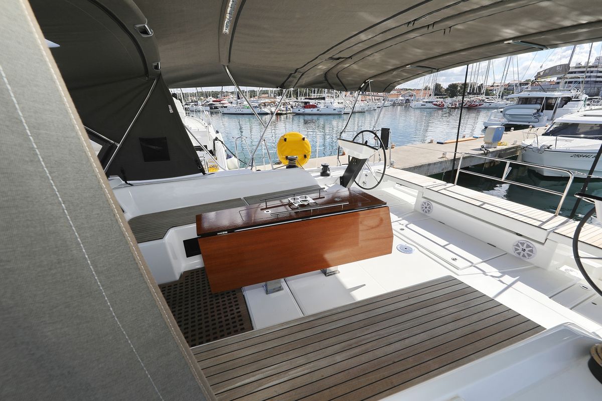 Cockpit of Graceful Dancer, a Dufour 530 sailboat at Grad Trogir, Croatia