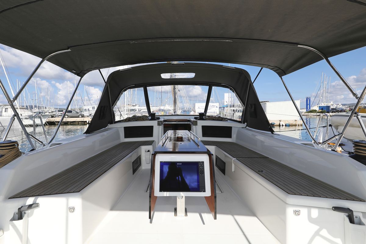 Cockpit of Graceful Dancer, a Dufour 530 sailboat at Grad Trogir, Croatia