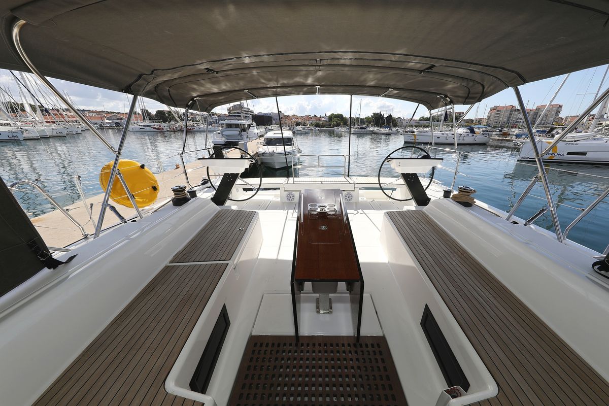 Cockpit of Graceful Dancer, a Dufour 530 sailboat at Grad Trogir, Croatia