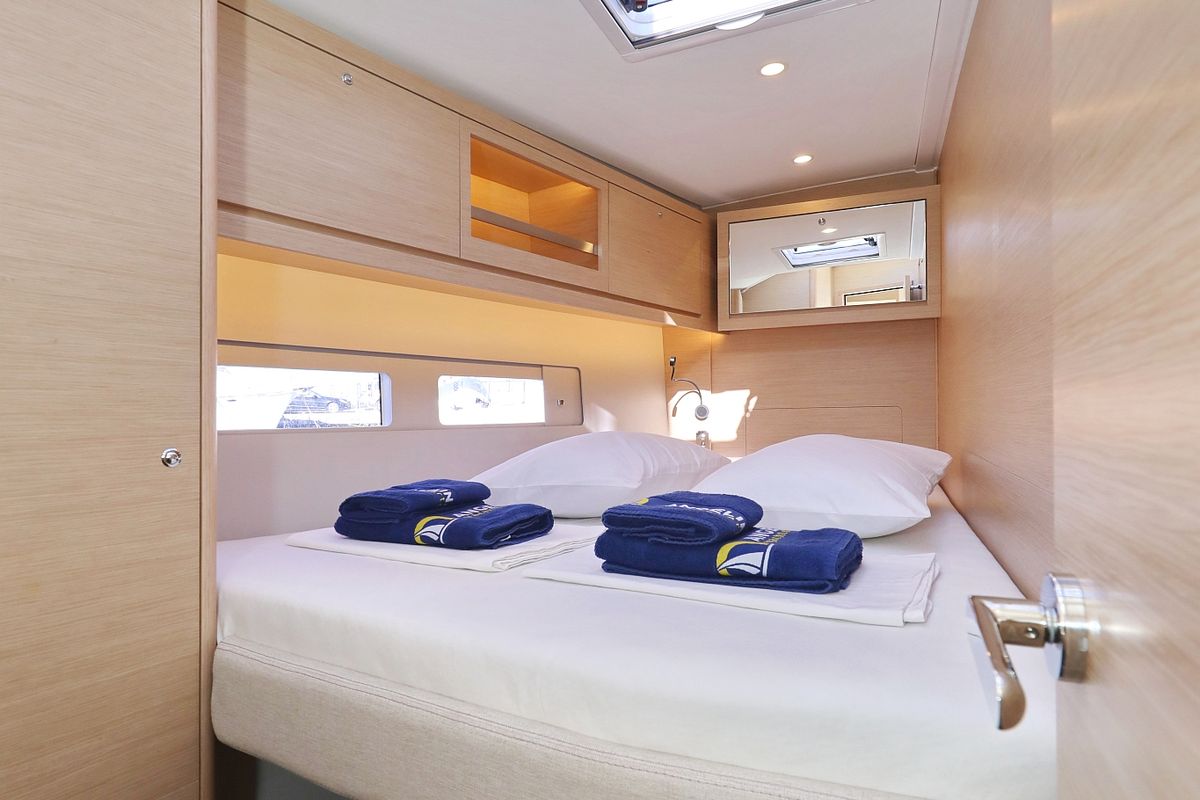 Cabin on Graceful Dancer, a Dufour 530 sailboat at Grad Trogir, Croatia