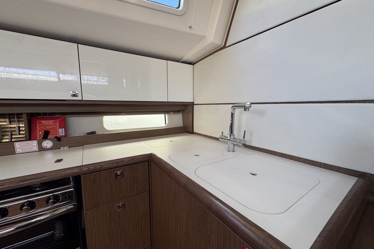Galley of Sacuri, a Bavaria 46 Cruiser sailboat at Figari/Golfo Aranci, Italy