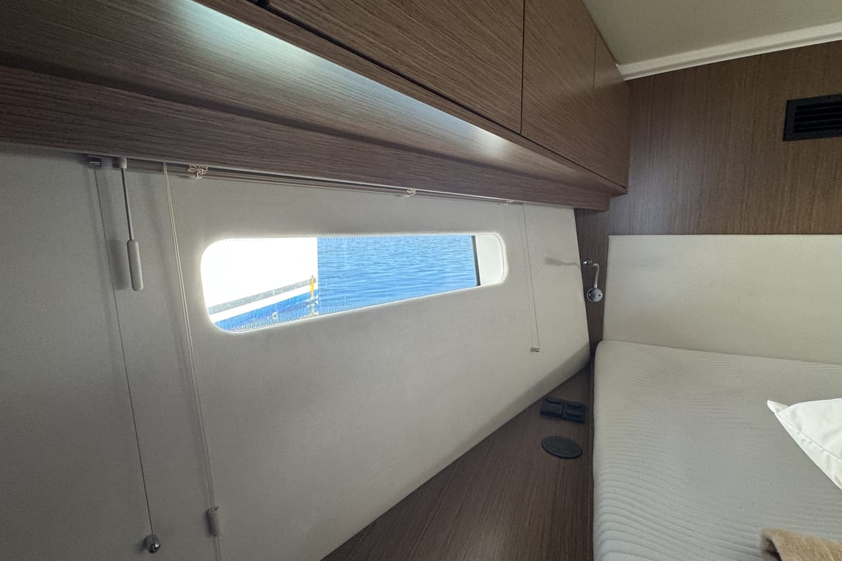 Cabin on Sacuri, a Bavaria 46 Cruiser sailboat at Figari/Golfo Aranci, Italy