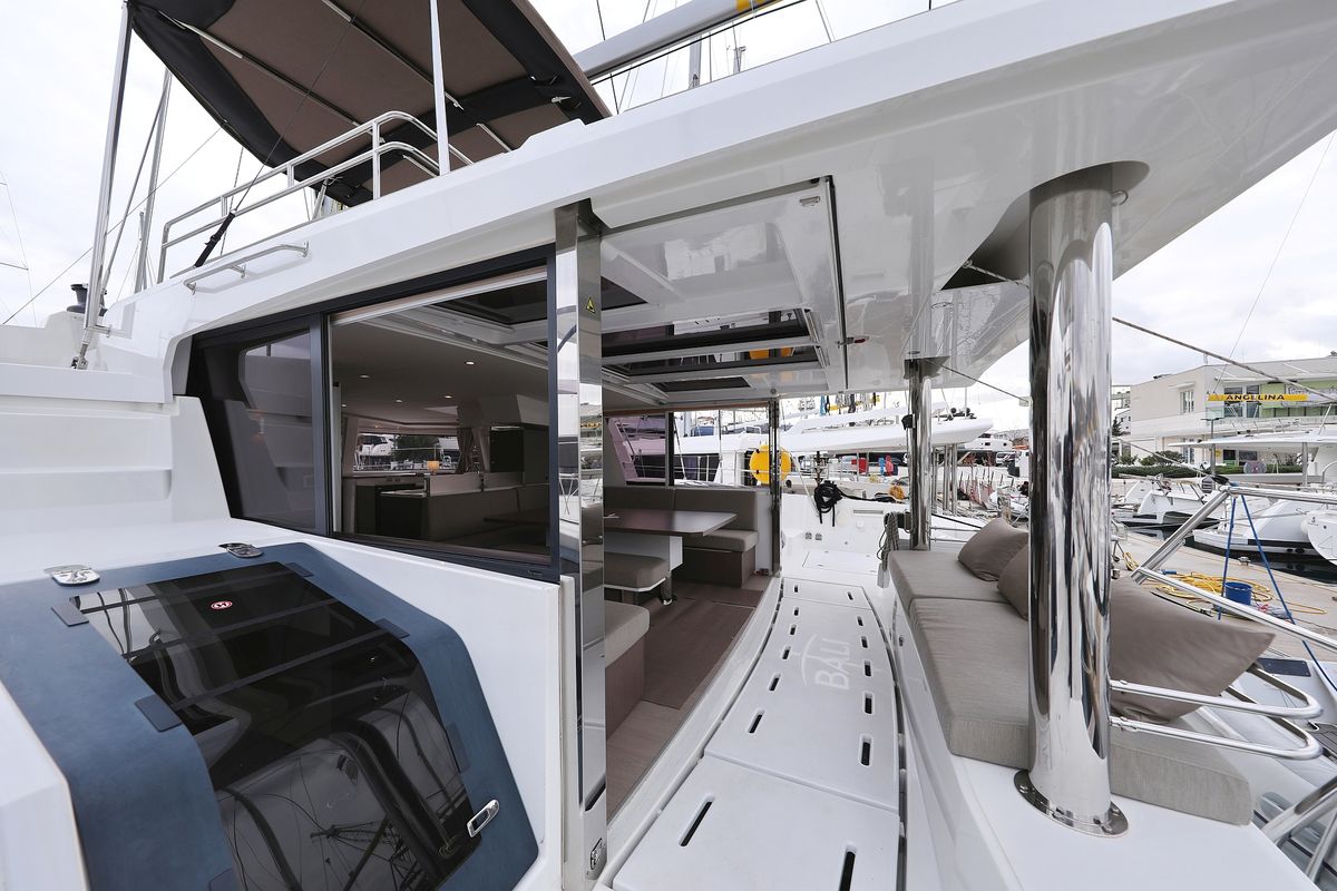 Deck of Titan, a Bali 4.8 catamaran at Grad Trogir, Croatia