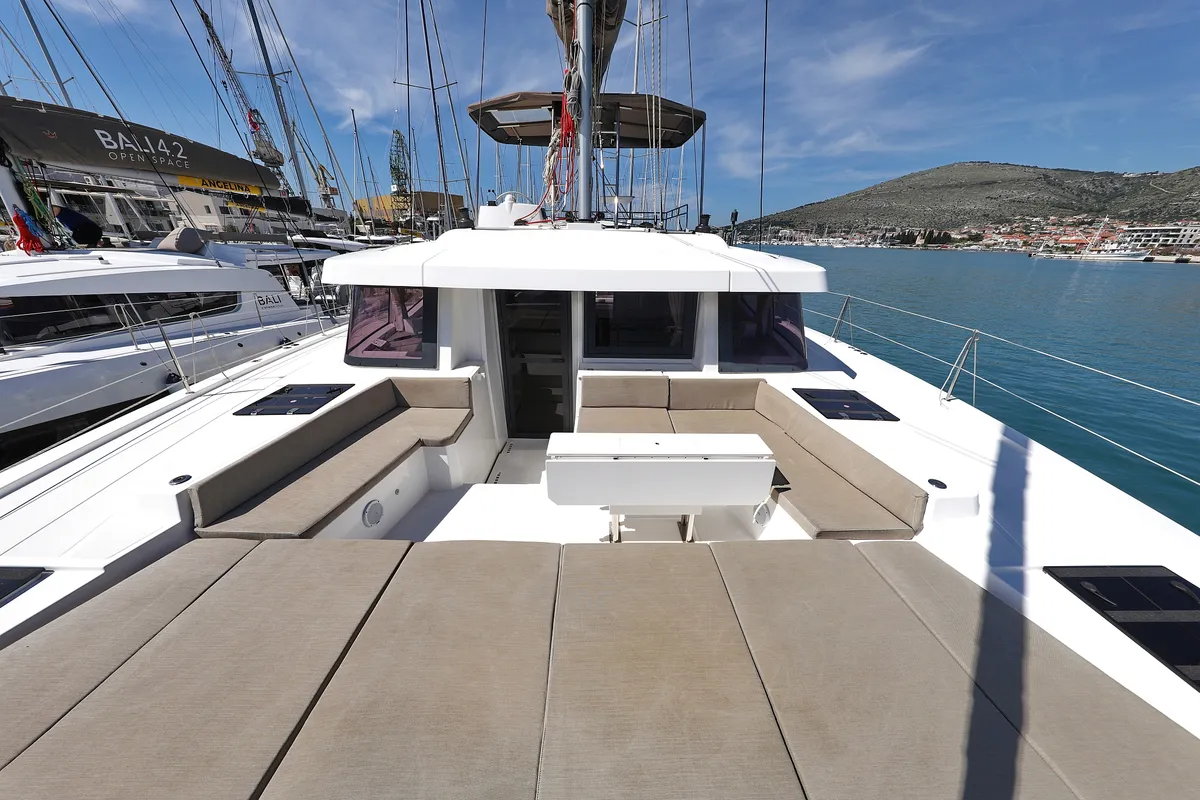 Deck of Titan, a Bali 4.8 catamaran at Grad Trogir, Croatia