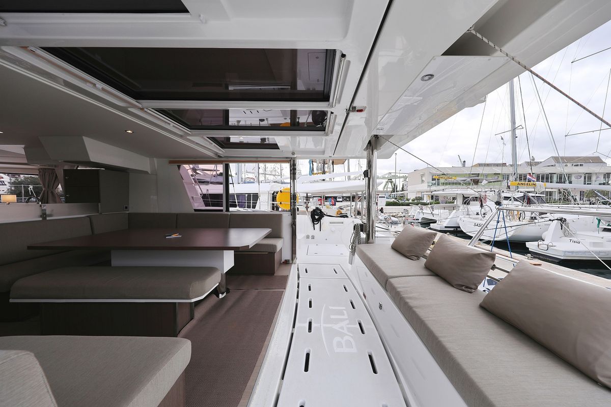 Deck of Titan, a Bali 4.8 catamaran at Grad Trogir, Croatia