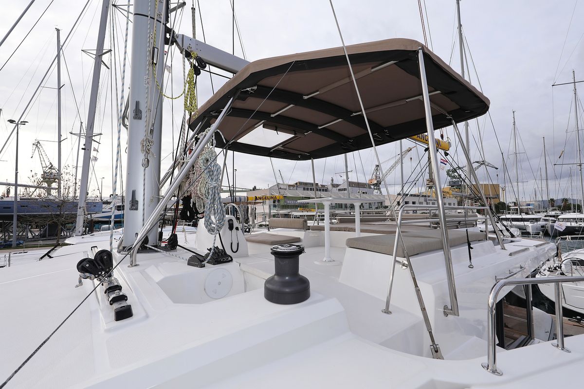 Deck of Titan, a Bali 4.8 catamaran at Grad Trogir, Croatia