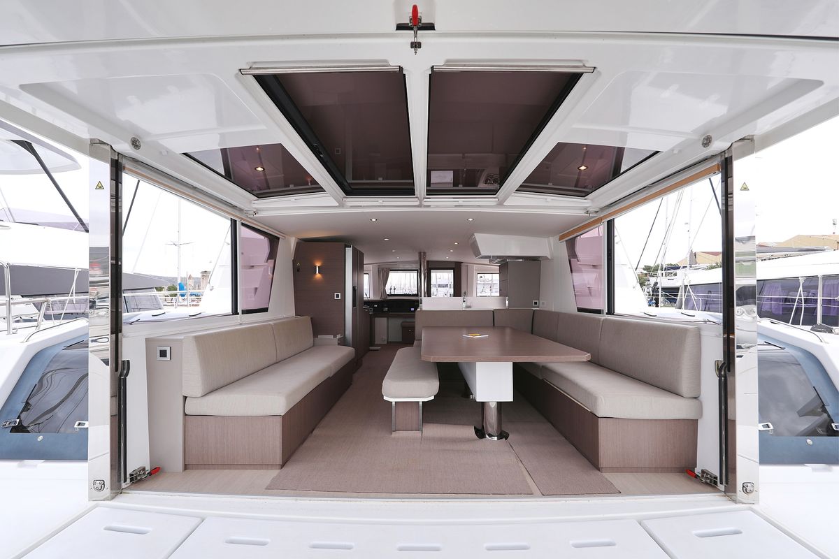 Salon of Titan, a Bali 4.8 catamaran at Grad Trogir, Croatia