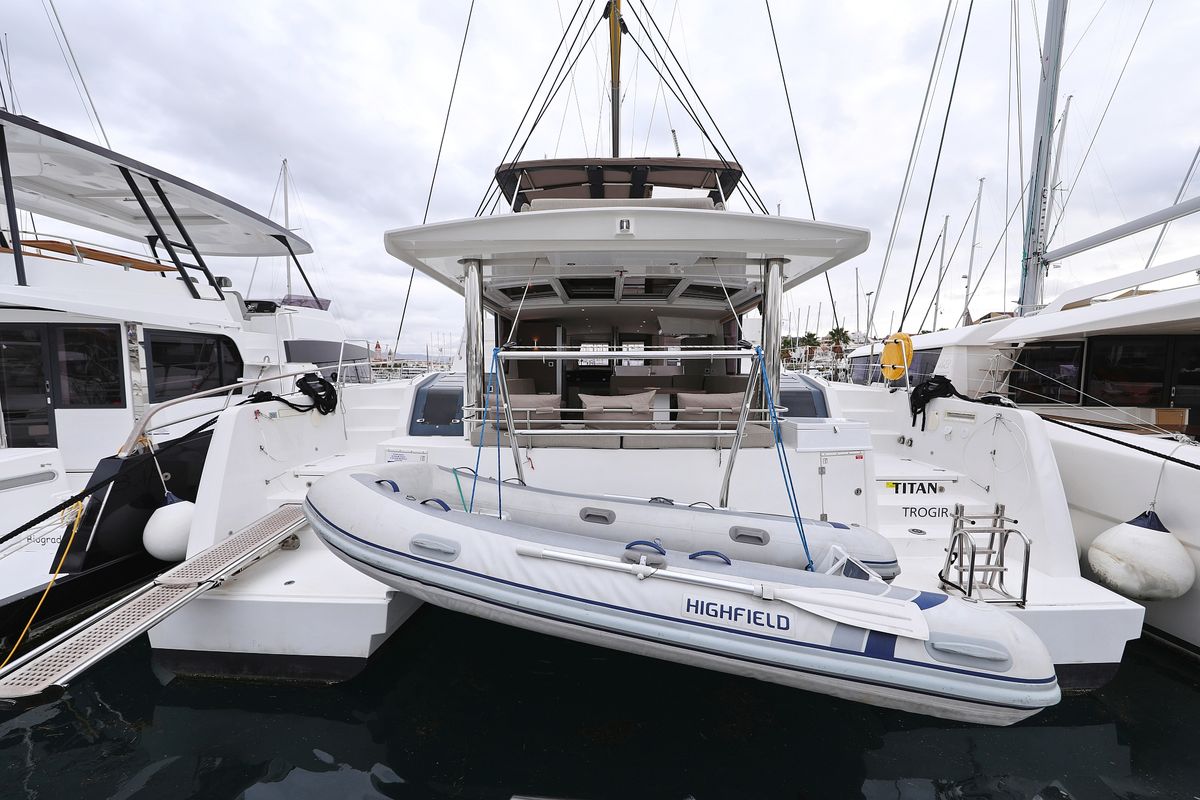 Exterior view of Titan, a Bali 4.8 catamaran at Grad Trogir, Croatia