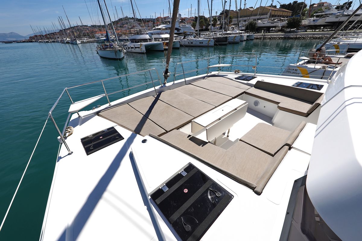 Deck of Titan, a Bali 4.8 catamaran at Grad Trogir, Croatia