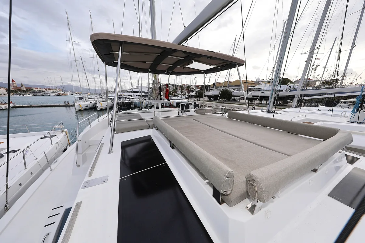 Deck of Titan, a Bali 4.8 catamaran at Grad Trogir, Croatia
