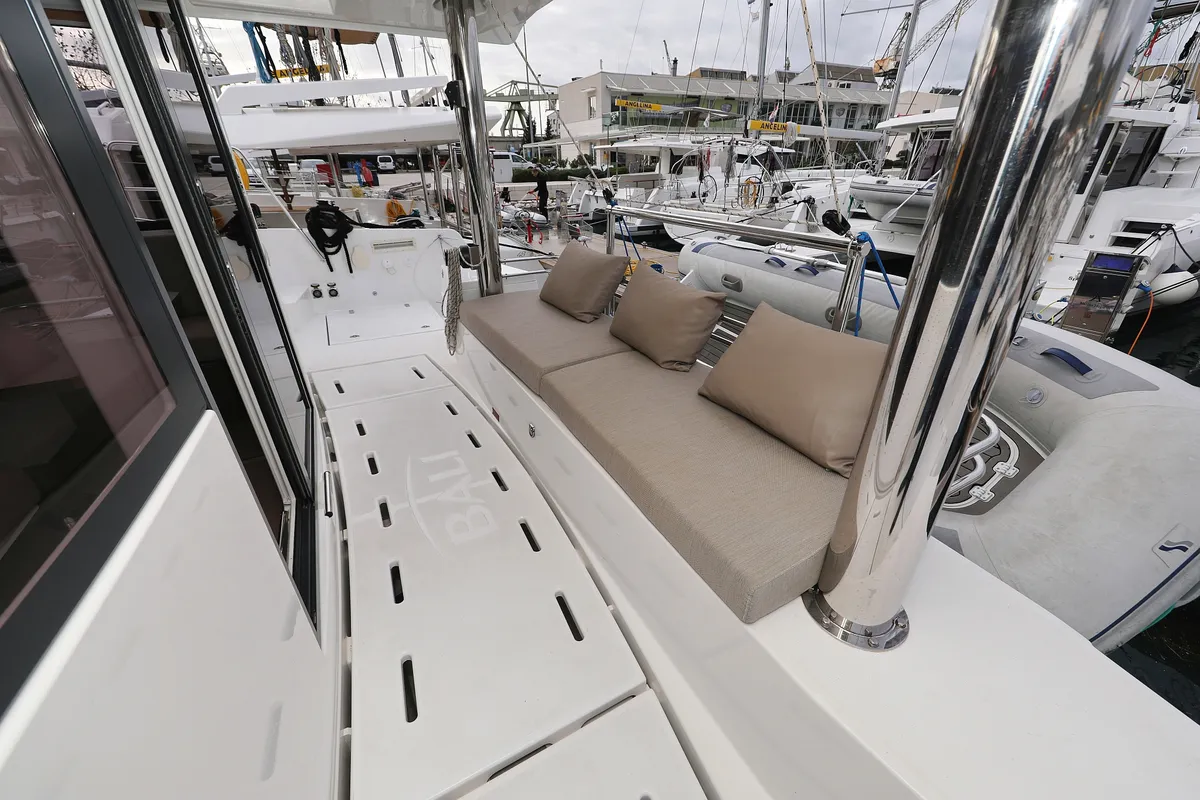 Deck of Titan, a Bali 4.8 catamaran at Grad Trogir, Croatia